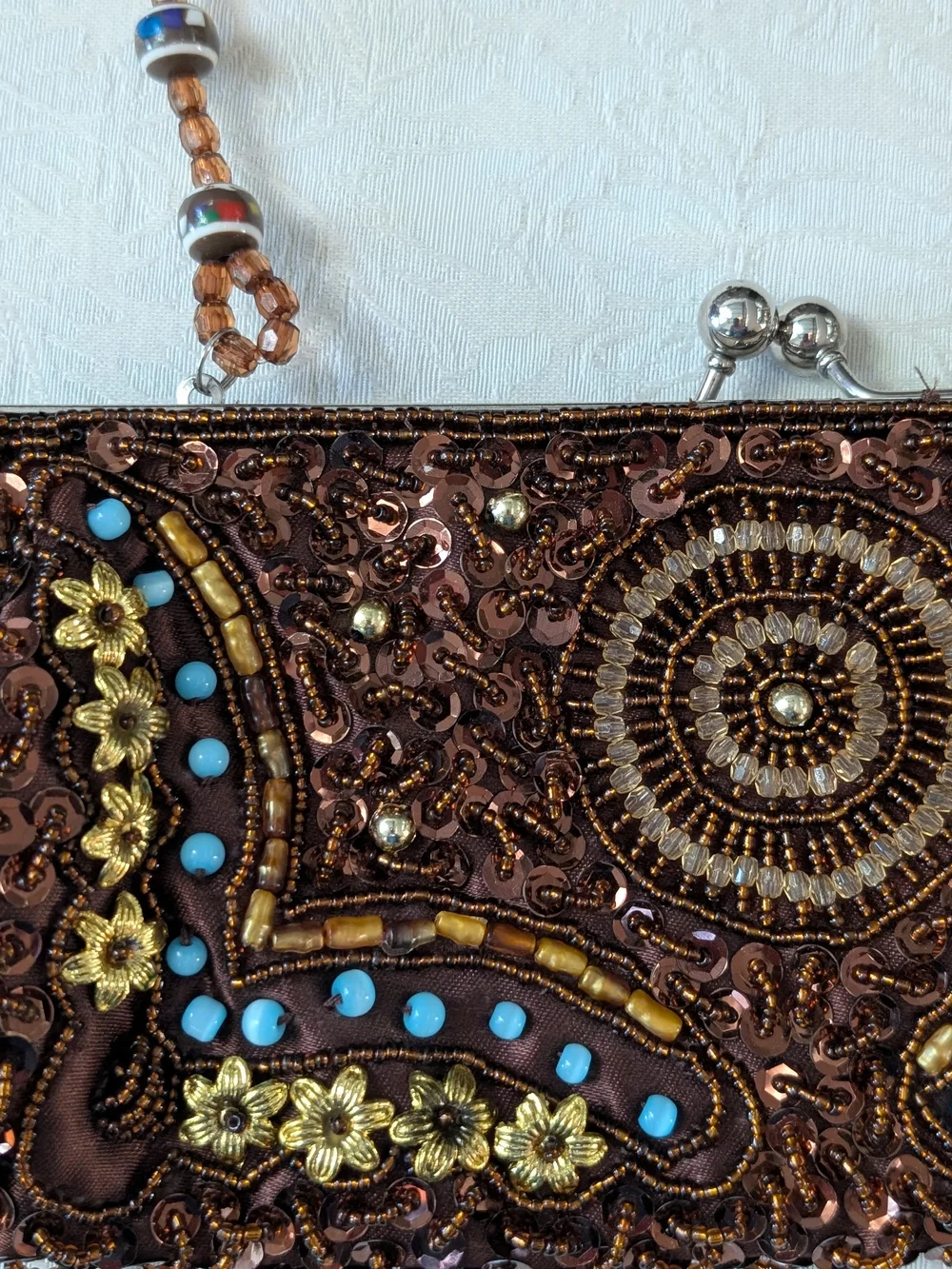 Embellished Brown Beaded Evening Clutch